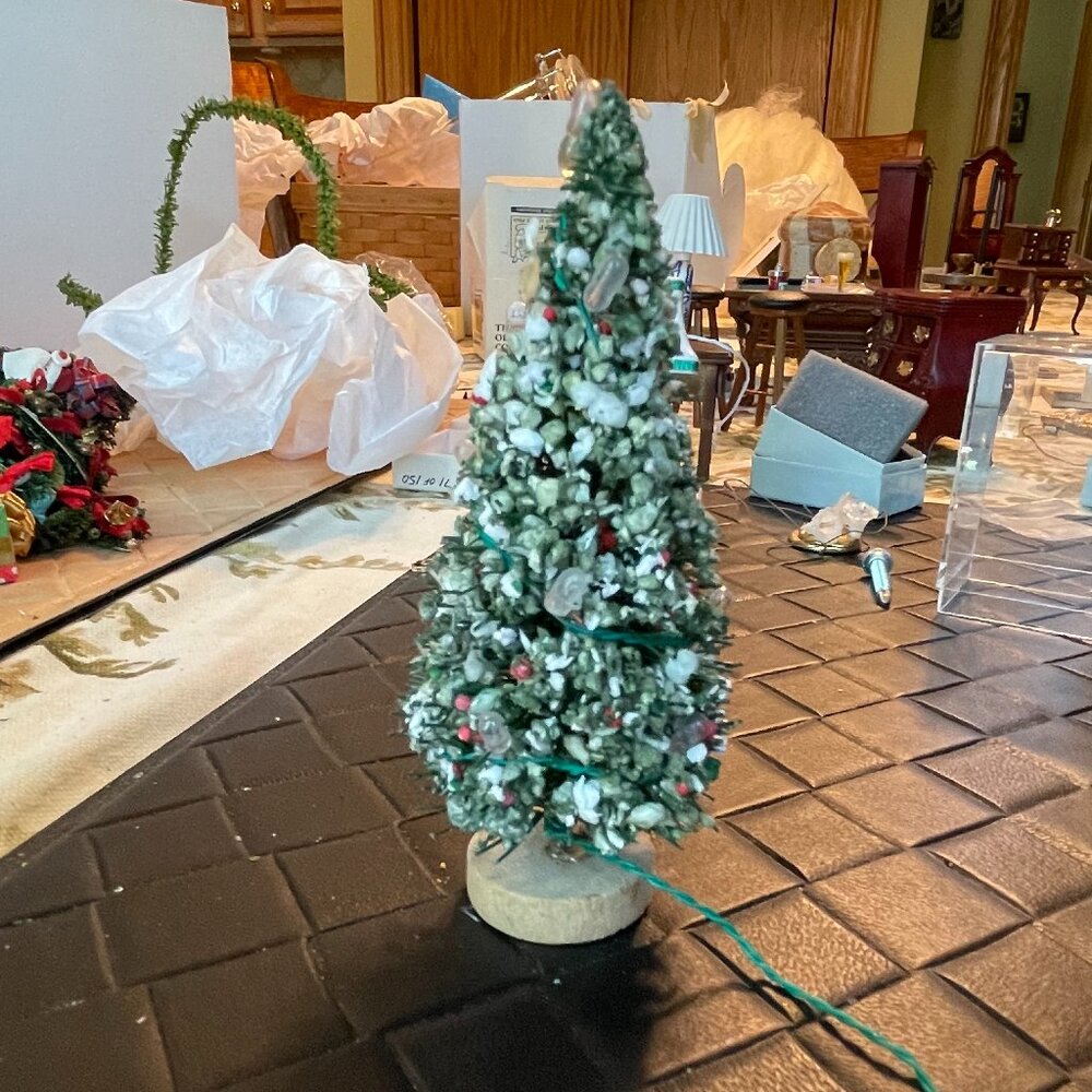 Miniature Dollhouse Decorated Christmas Tree Wired for Electricity Handmade